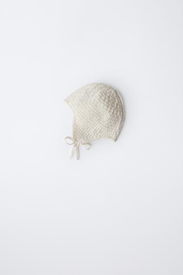 Zara TEXTURED KNIT BONNET - Mid-ecru
