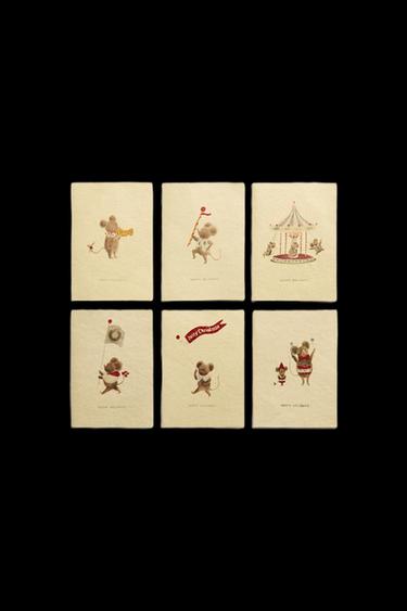 Zara SET OF CHRISTMAS MICE POSTCARDS (SET OF 6) - Multicolored - Image 0