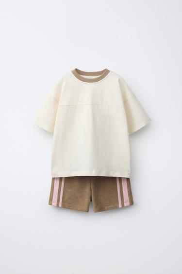 PLAIN T-SHIRT AND TOWELLING BERMUDA SHORTS SET - Light brown by Zara