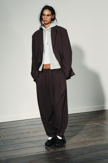 BELTED BLAZER - Dark burgundy by Zara