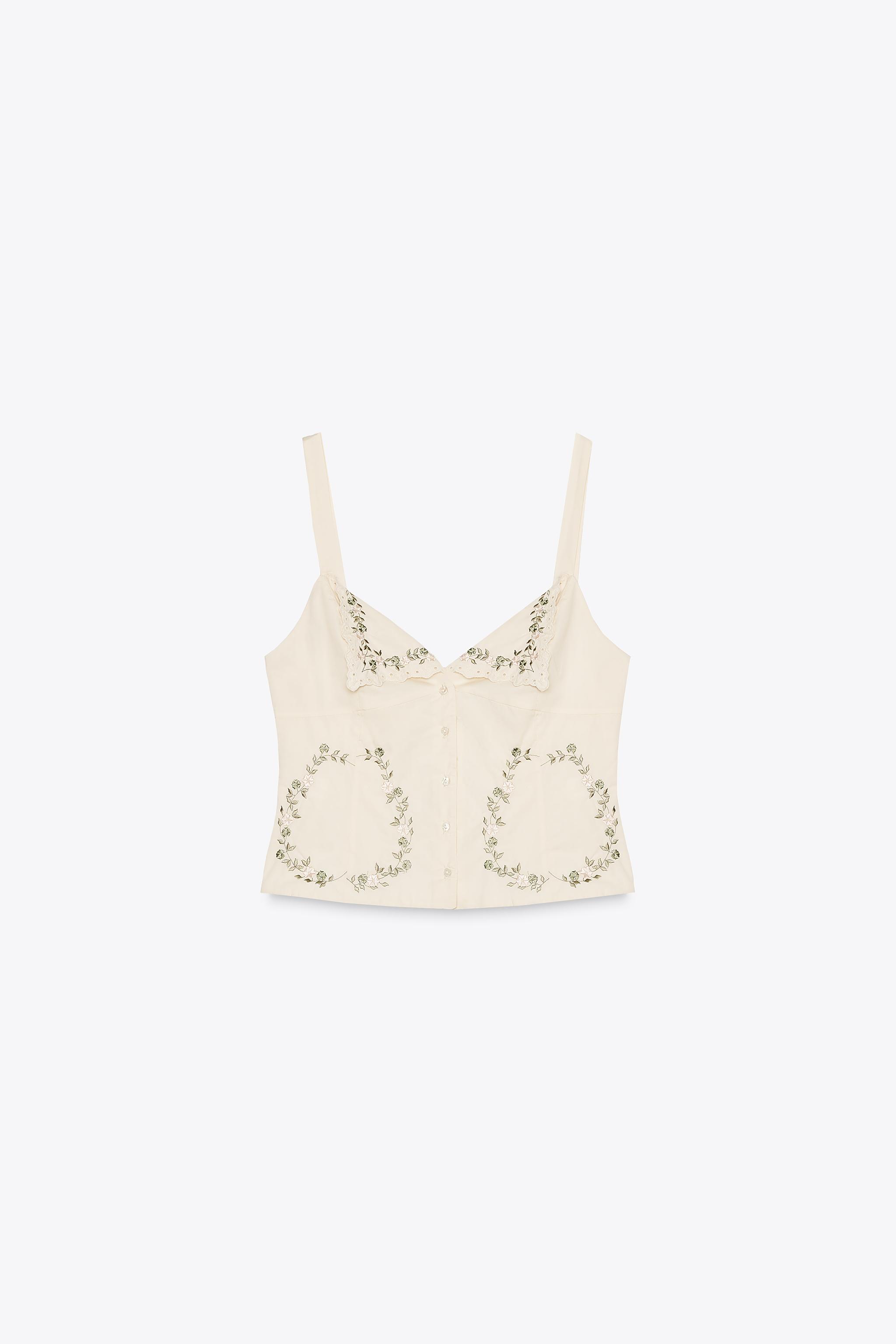 EMBROIDERED POPLIN TOP - Beige | ZARA United States