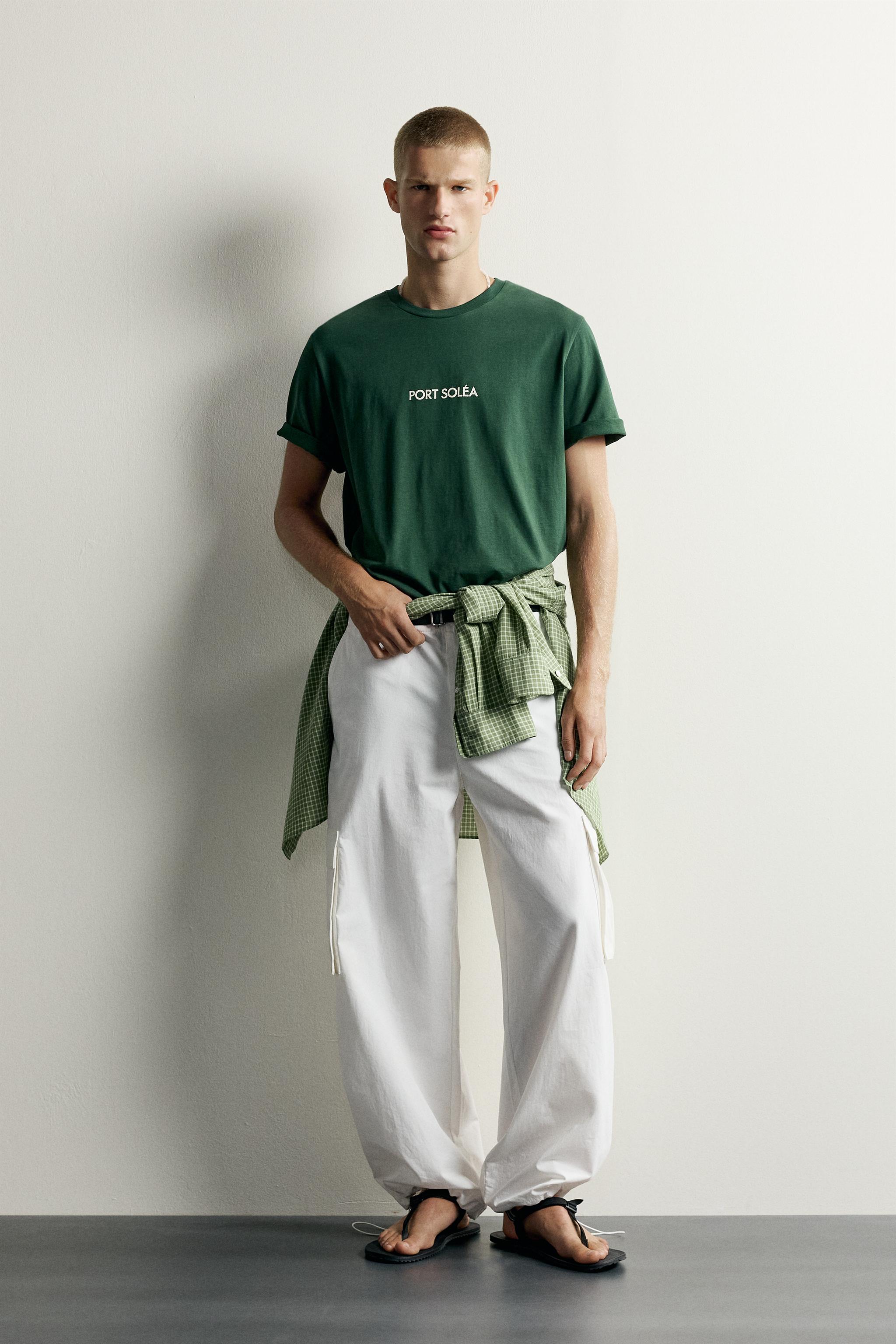 リラックスフィット テキストプリントTシャツ - グレーグリーン | ZARA