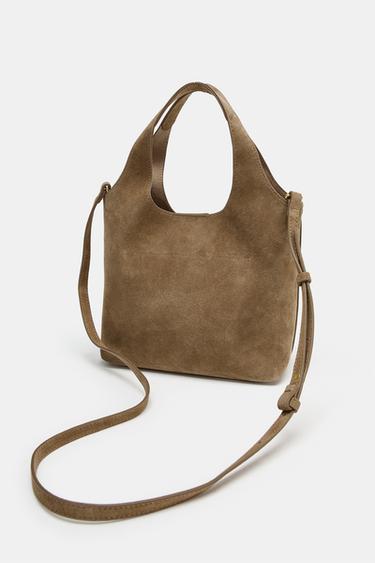MINI SHOPPER AUS LEDER - grau-beige von Zara