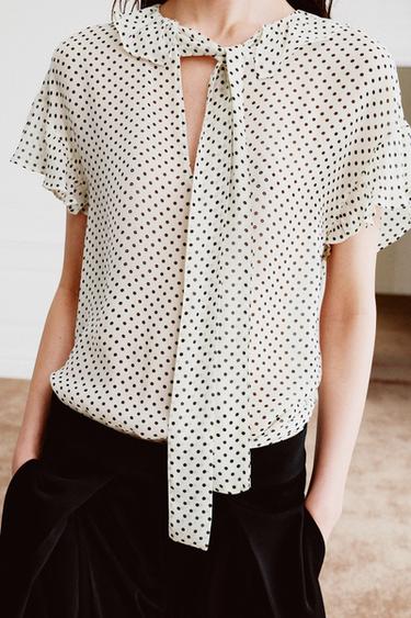 BLOUSE À NŒUDS ET POIS ZW COLLECTION - Blanc de Zara - Image 3