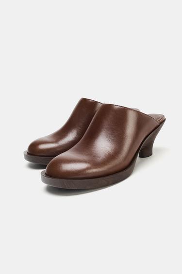 SABOTS À TALONS EN CUIR - Marron de Zara - Image 3
