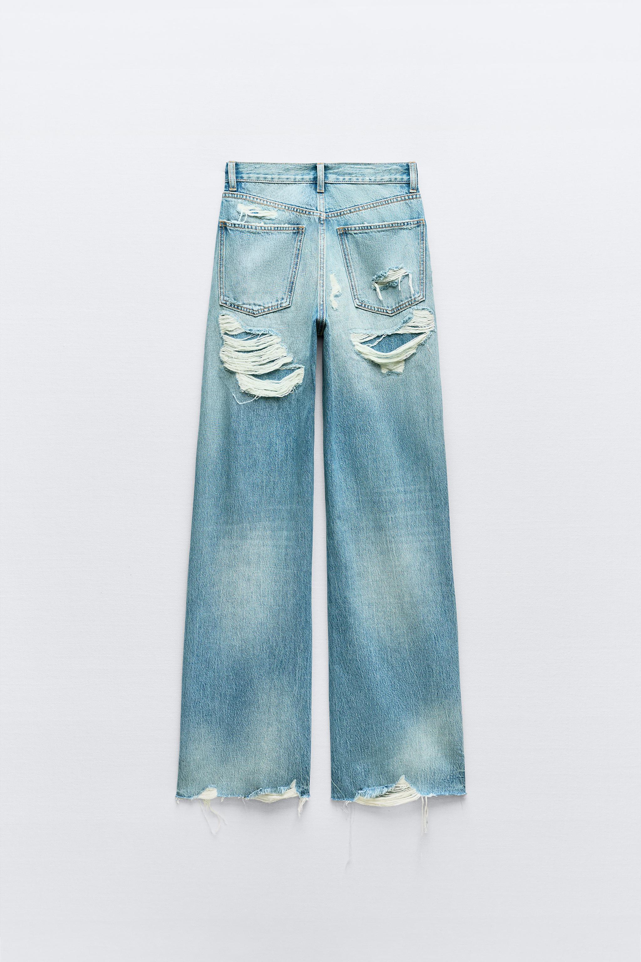 RIPPED HIGH RISE TRF WIDE LEG JEANS