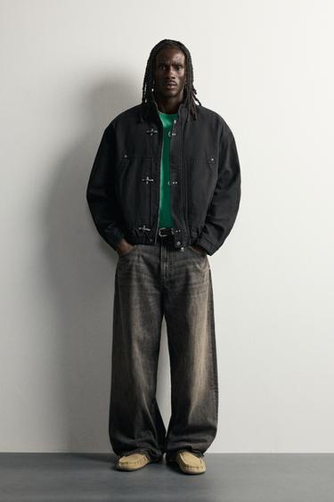 RELAXED FIT JACKET WITH METAL FIREMAN CLASPS - Black by Zara