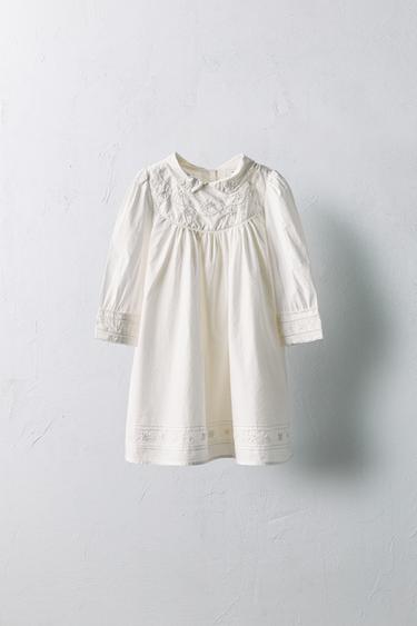 2-5 AÑOS/ VESTIDO POPELÍN FLORES BORDADAS LIMITED EDITION - Crudo de Zara