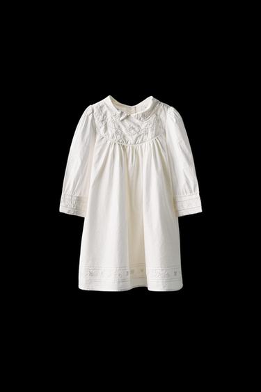 Zara AGES 2-5/ LIMITED EDITION POPLIN DRESS WITH EMBROIDERED FLOWERS - Ecru - Image 0