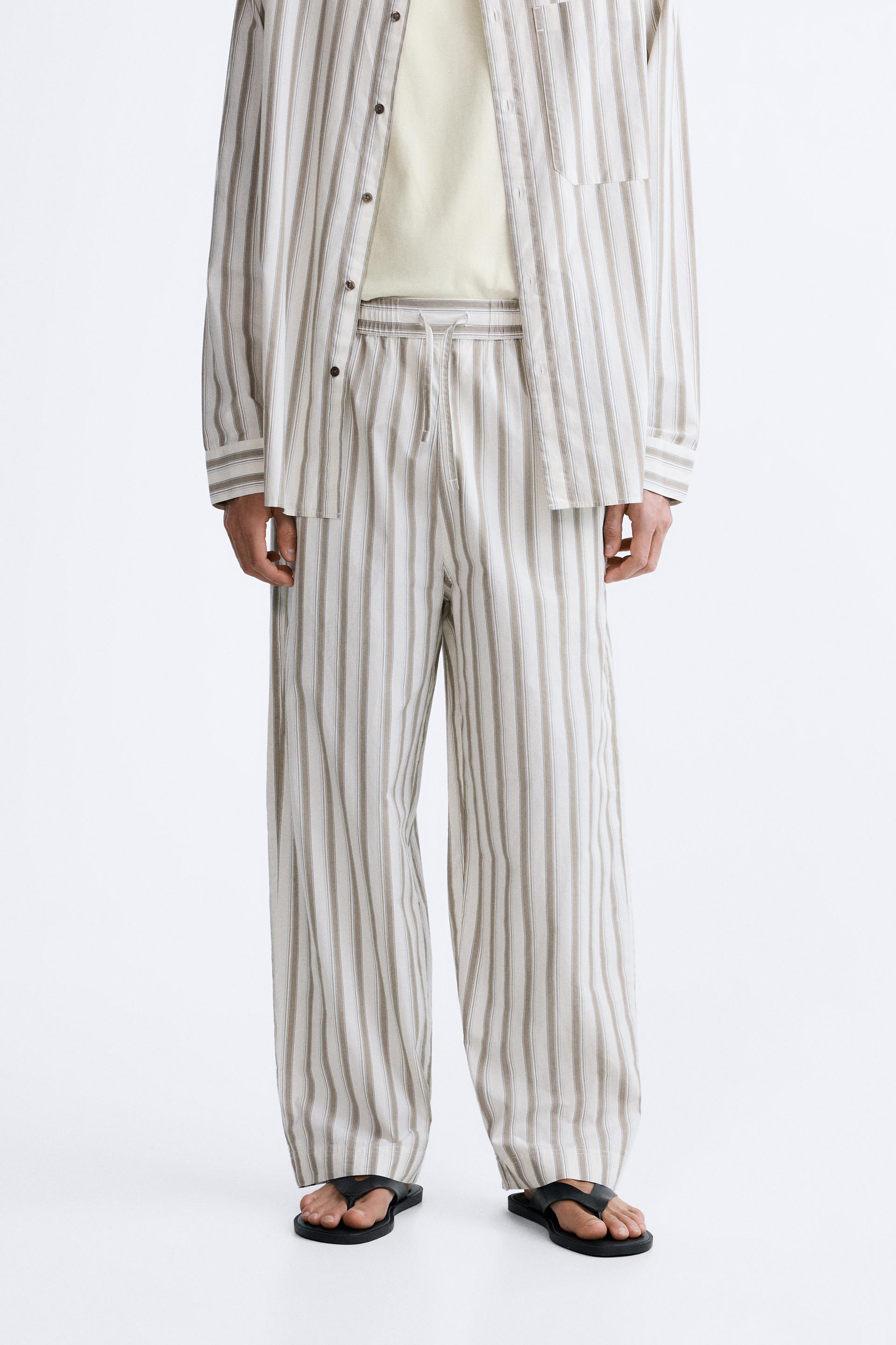 Zara High-Waist Striped Professional Masculine Work Pants Taupe