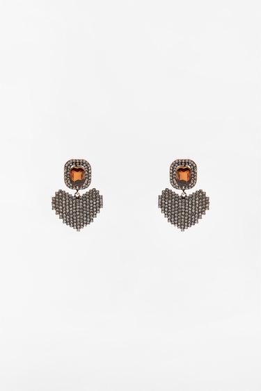 ŠTRASOVÉ NÁUŠNICE VE TVARU SRDCE - Zlatá patina od Zara