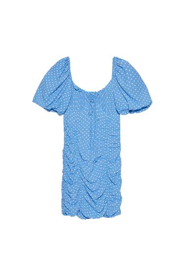 DRAPED POLKA DOT DRESS