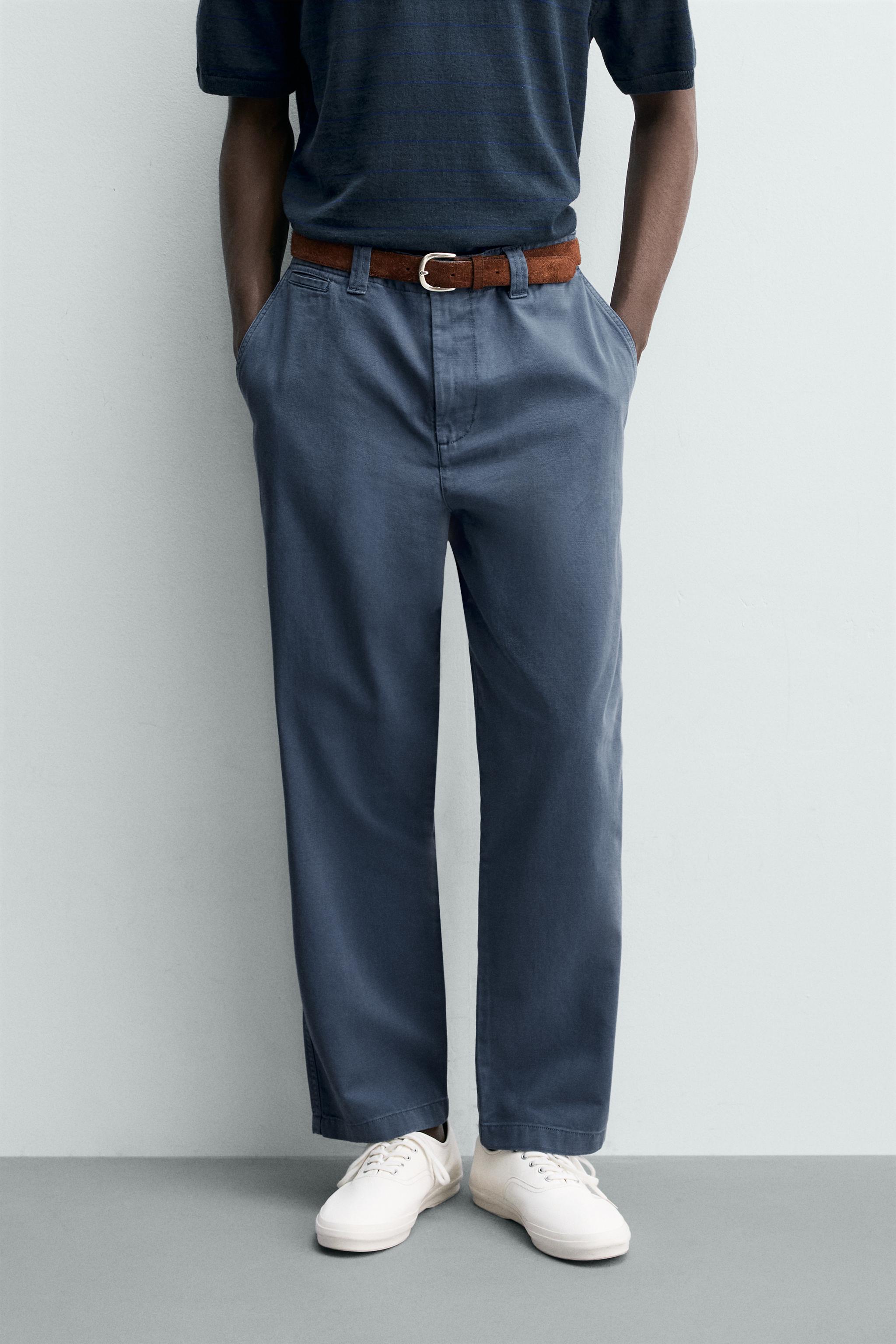 WASHED STRAIGHT FIT CHINO PANTS — Blue