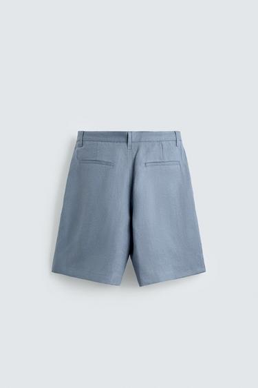 BERMUDA RELAXED FIT 100% LINO - Azul lavado de Zara