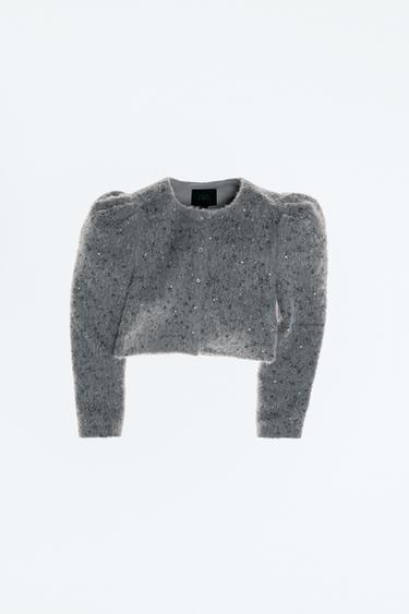 جاكيت من الفرو الاصطناعي وخرز - رمادي الخاص بـ Zara