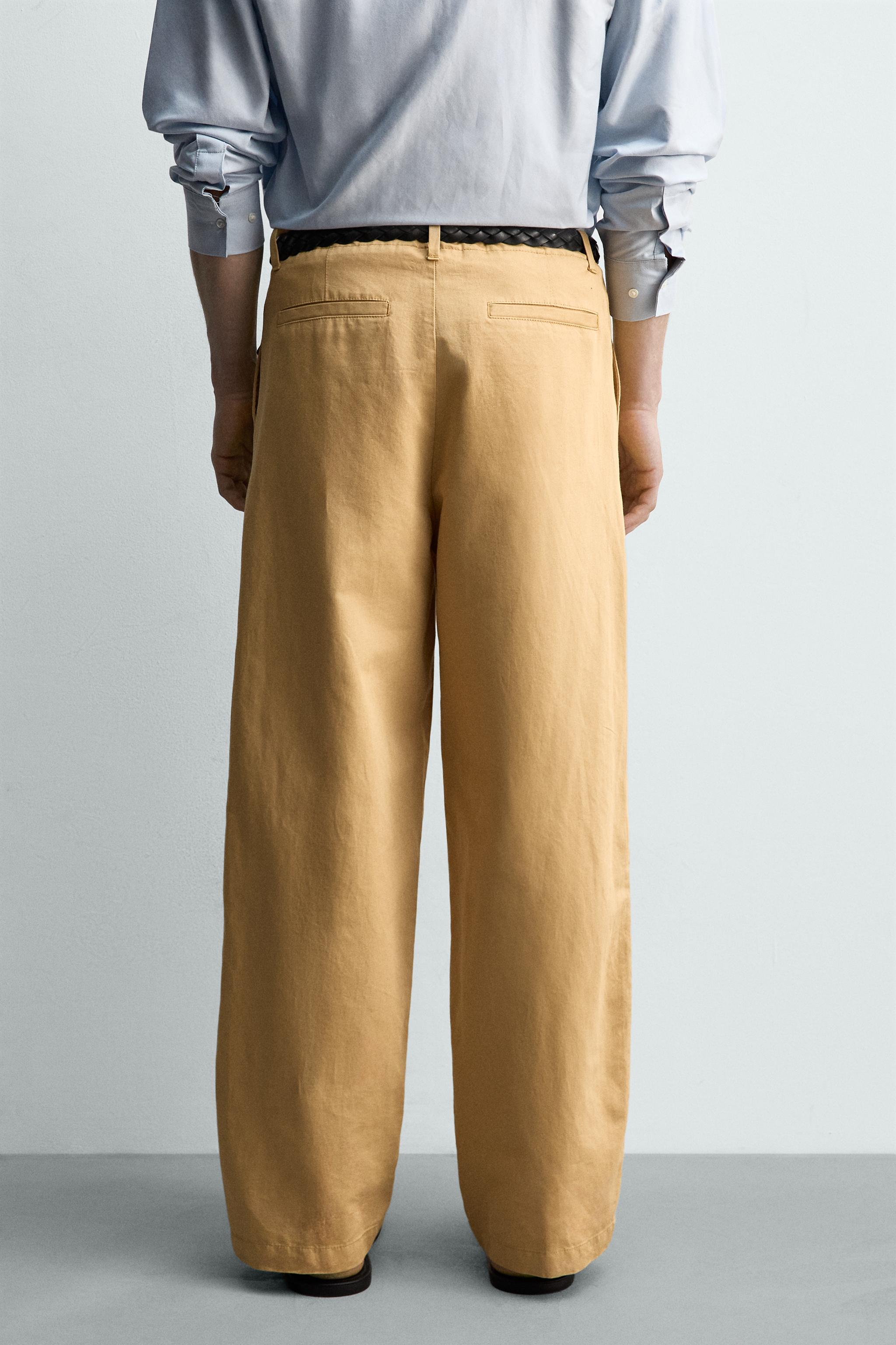COTTON LINEN BLEND STRAIGHT FIT CHINO PANTS