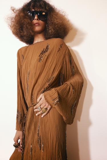 ZW COLLECTION BEADED DRESS - Ochre by Zara