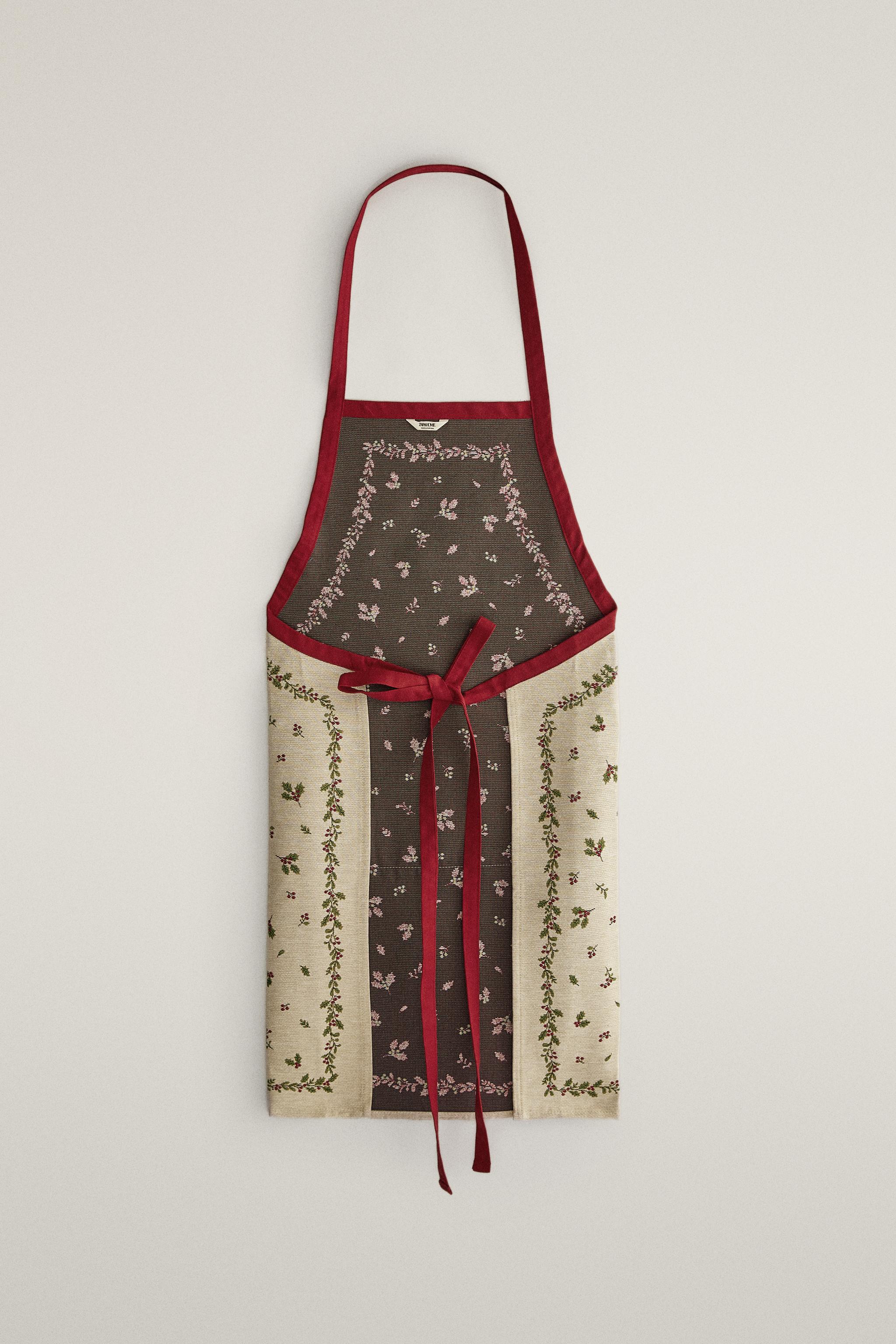 CHRISTMAS HOLLY JACQUARD COTTON APRON
