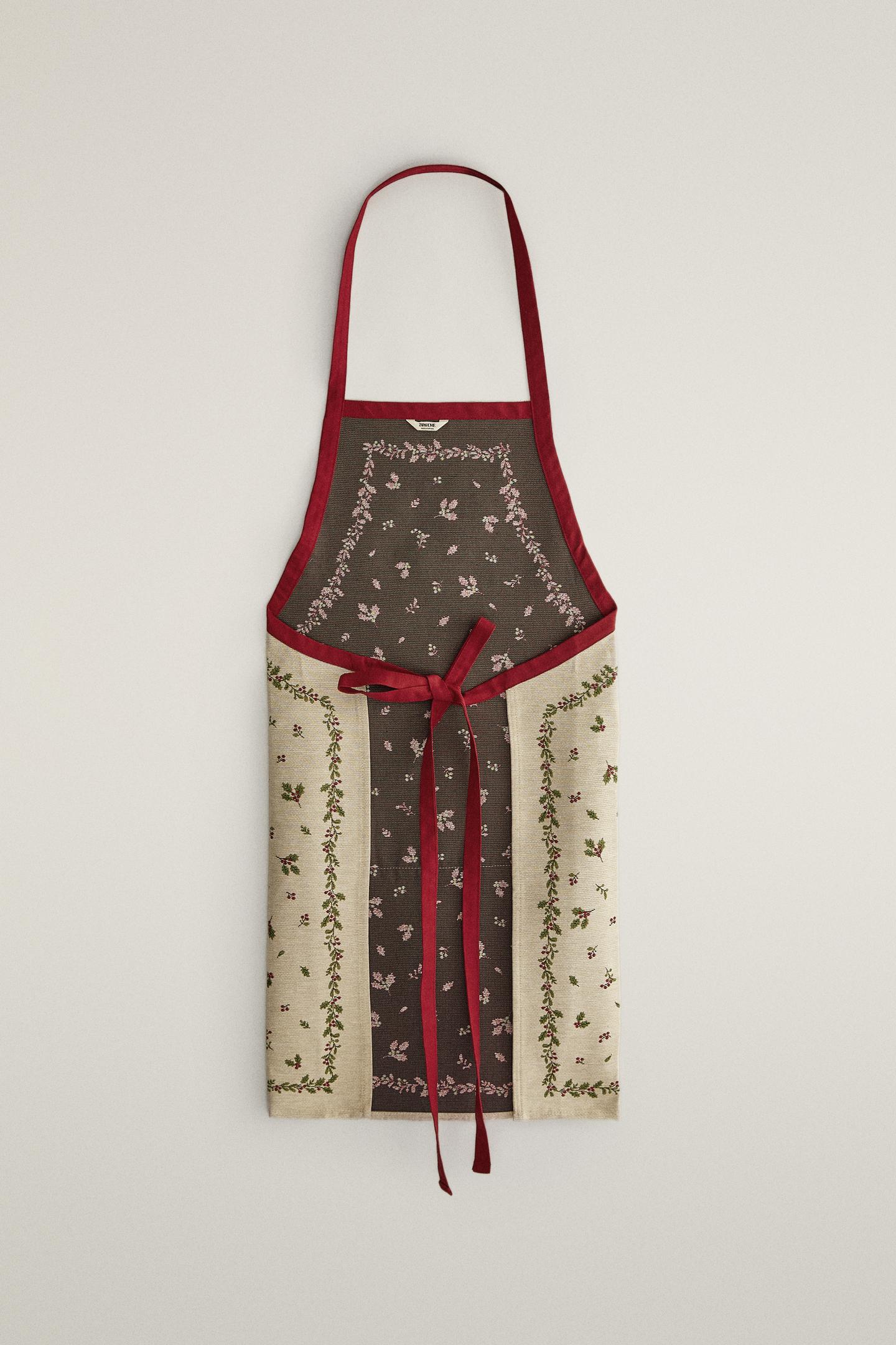 Женский топ Zara Christmas Holly Jacquard Cotton Apron, цвет: Красный — фото 4
