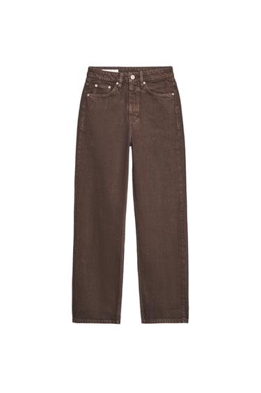Zara TRF MOM FIT HI-RISE JEANS - Brown