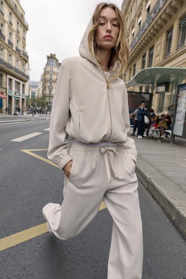 Zara HOODED BOMBER JACKET - Ecru