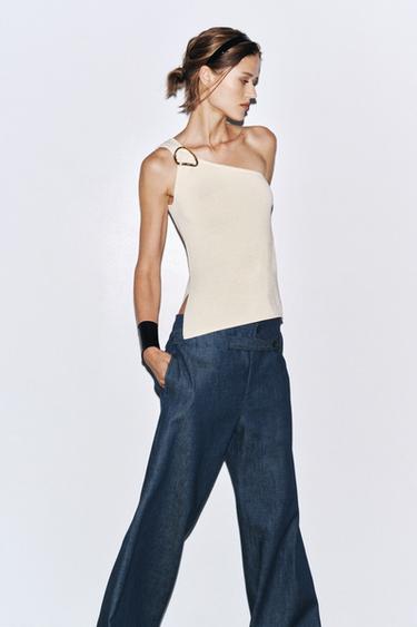 ASYMMETRIC KNIT TOP WITH DETAIL - Ecru by Zara - Image 3