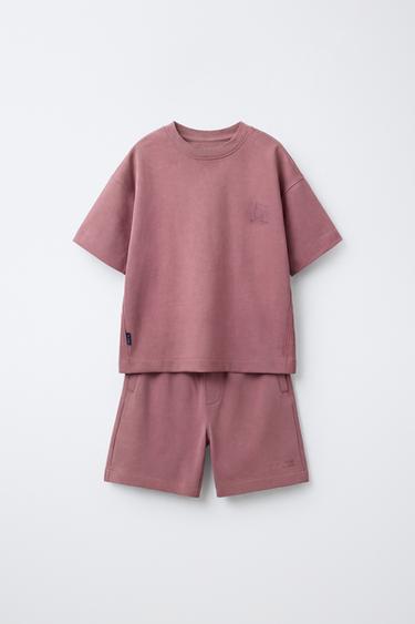 INTERLOCK T-SHIRT AND BERMUDA SHORTS SET - Pale pink by Zara