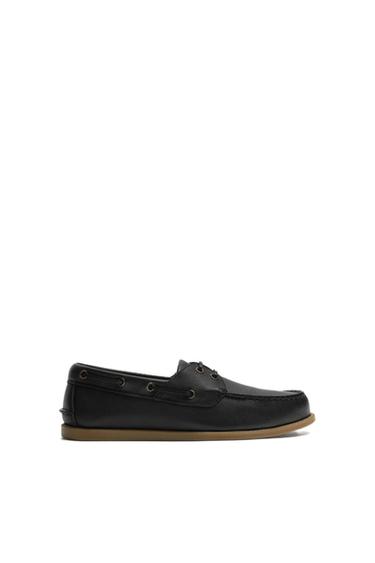 Zara LEATHER BOAT SHOES - Black