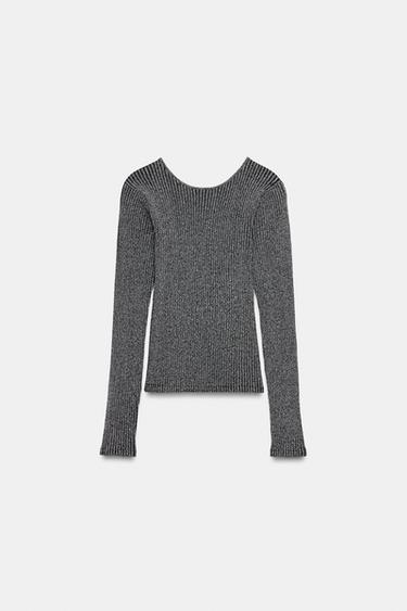 OPEN BACK METALLIC THREAD TOP - Silver by Zara