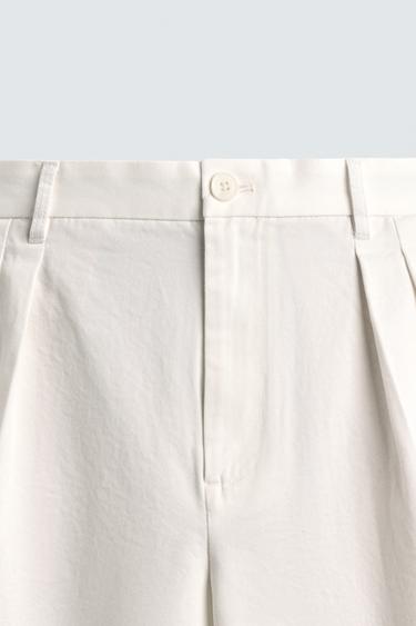 BERMUDA RELAXED FIT À PLIS - Blanc de Zara - Image 8