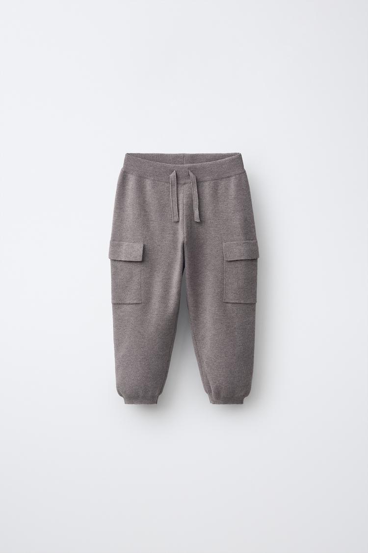 KNIT CARGO JOGGER PANTS — Brown / Taupe