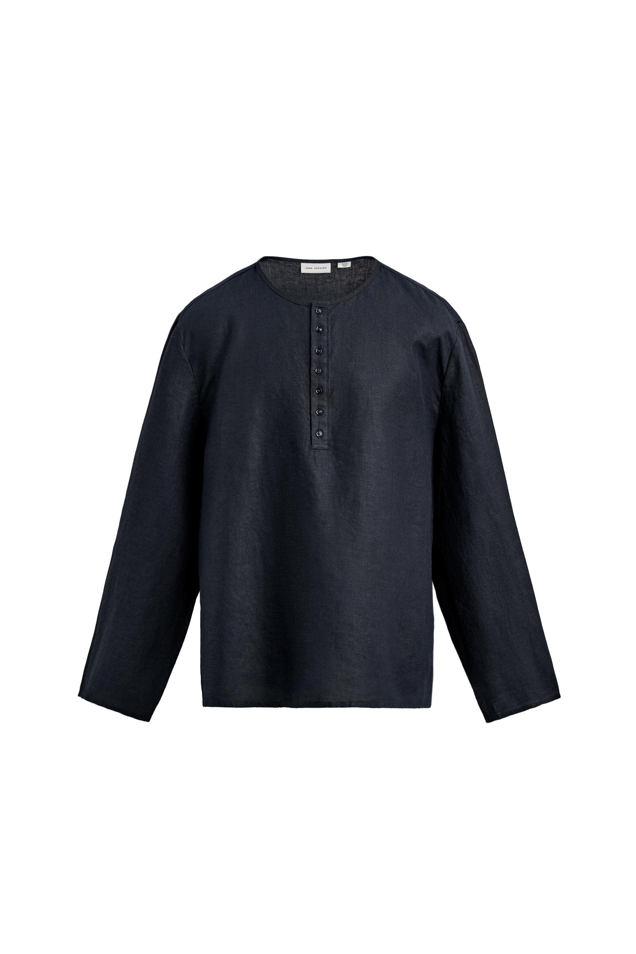 100% HEMP HENLEY SHIRT - Dark navy | ZARA Spain