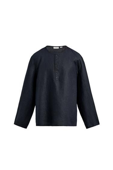 OVERHEMD MET POLOKRAAG 100% HENNEP - Donker marineblauw van Zara