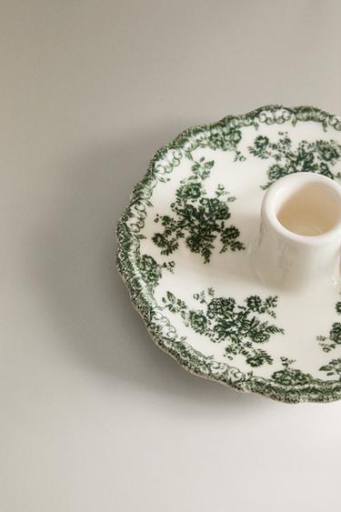FLORAL EARTHENWARE CANDLEHOLDER - Dark olive by Zara - Image 3