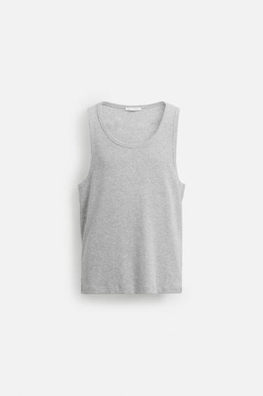 Zara BASIC RIBBED TANK TOP - Gray marl
