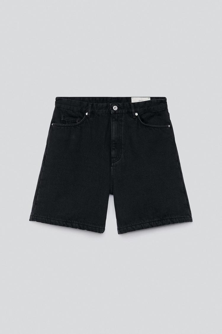 WIDE-FIT DENIM SHORTS — Black