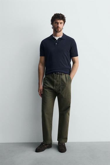 ÁO POLO DỆT KIM PHA SỢI VISCOSE - Màu xanh nước biển từ Zara