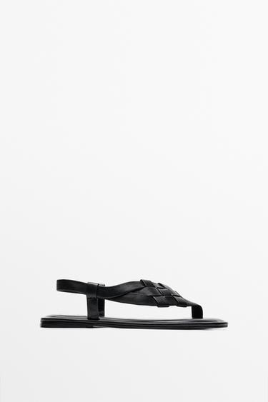 Flat woven leather sandals — Black 1