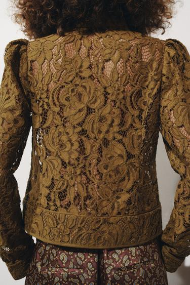 VESTE EN DENTELLE MANCHES BOUFFANTES ZW COLLECTION - Vert de Zara - Image 2