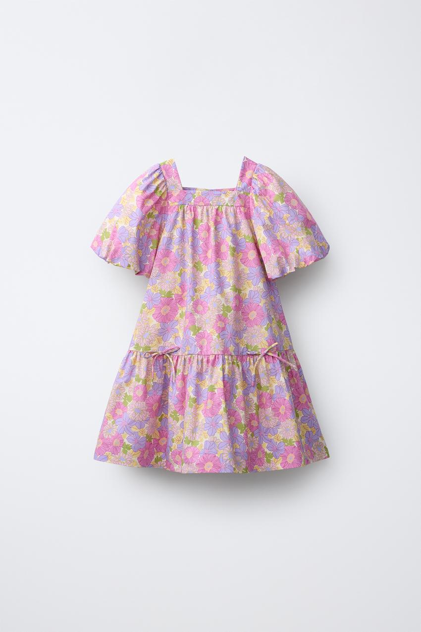 FLORAL POPLIN PUFF SLEEVE DRESS - Multicoloured | ZARA Thailand