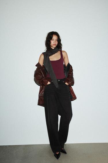 POLYAMIDE STRAPPY BODYSUIT - Wine by Zara