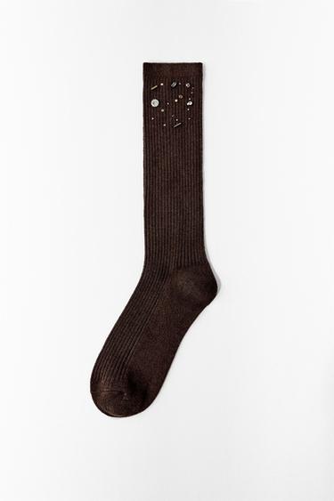 WOOL SOCKS WITH BEADS - Rjava od Zare