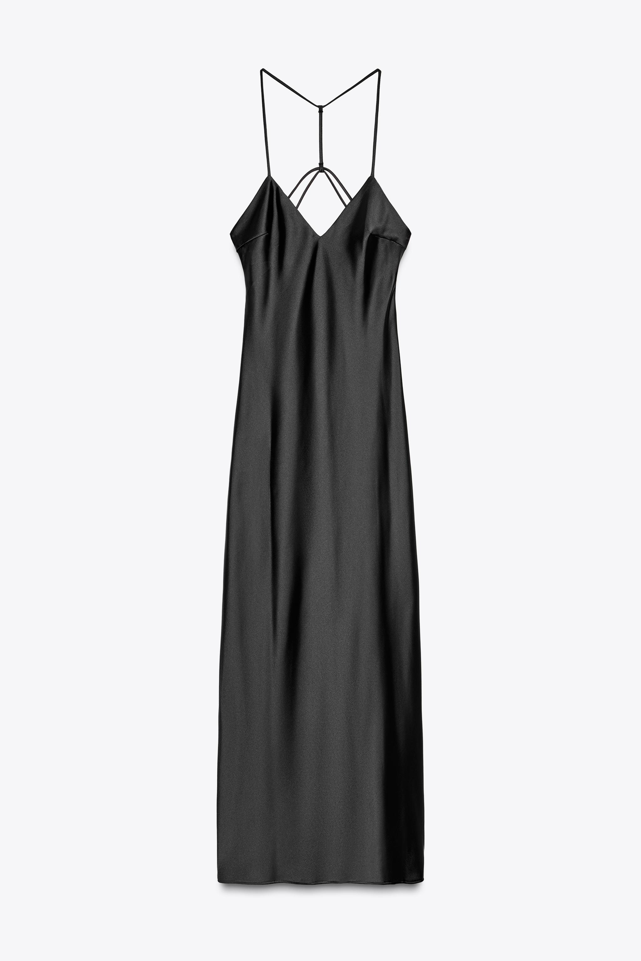 サテンショートワンピース ブラック XXL 新品　ZARA 未使用　美品 バックストラップ サテンミディワンピース - ブラック | ZARA