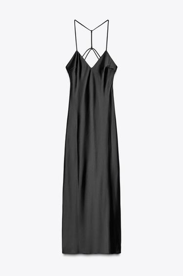 SATIN MIDI DRESS WITH CROSS STRAPS - Black by Zara - Image 6