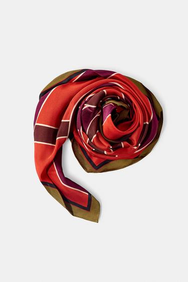 100% VISCOSE STRIPED PRINT SCARF - Red by Zara
