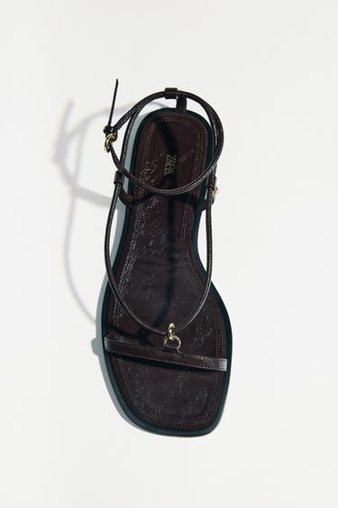 LEATHER THIN STRAPPY SANDALS - Brown by Zara