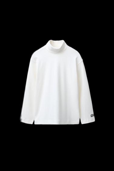 EMBROIDERED TURTLENECK T-SHIRT - Ecru by Zara - Image 0