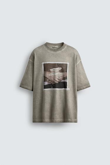 Zara COMBINATION PRINT T-SHIRT - Light gray