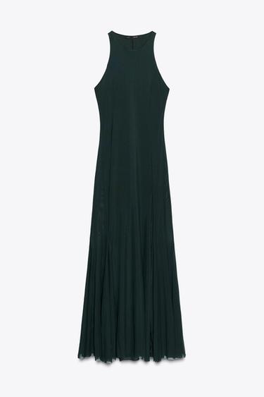 VESTIDO LARGO TUL GODETS - Verde oscuro de Zara