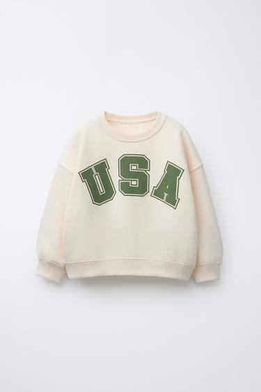 Zara TEXT PRINT SWEATSHIRT - Ecru